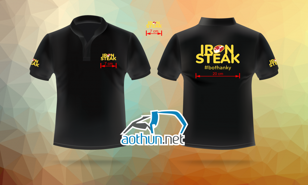 In áo thun đồng phục cổ tàu đen cho quán ăn Iron Steak tại Quận 10