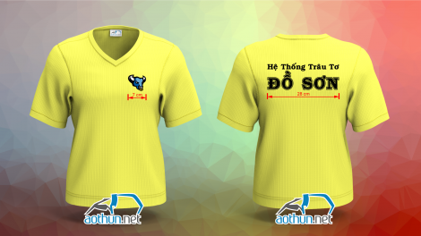 May áo thun đồng phục cổ tim cho nhân viên Hệ Thống Trâu Tơ Đồ Sơn